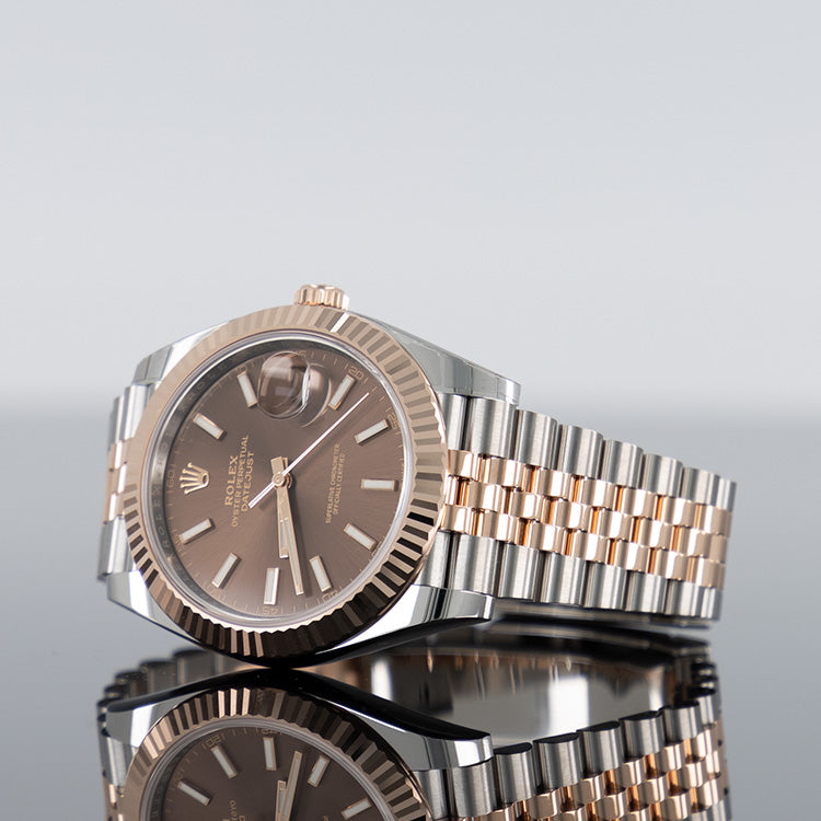Rolex Datejust 41mm Steel and Rose Gold Fluted Chocolate Index Dial 126331