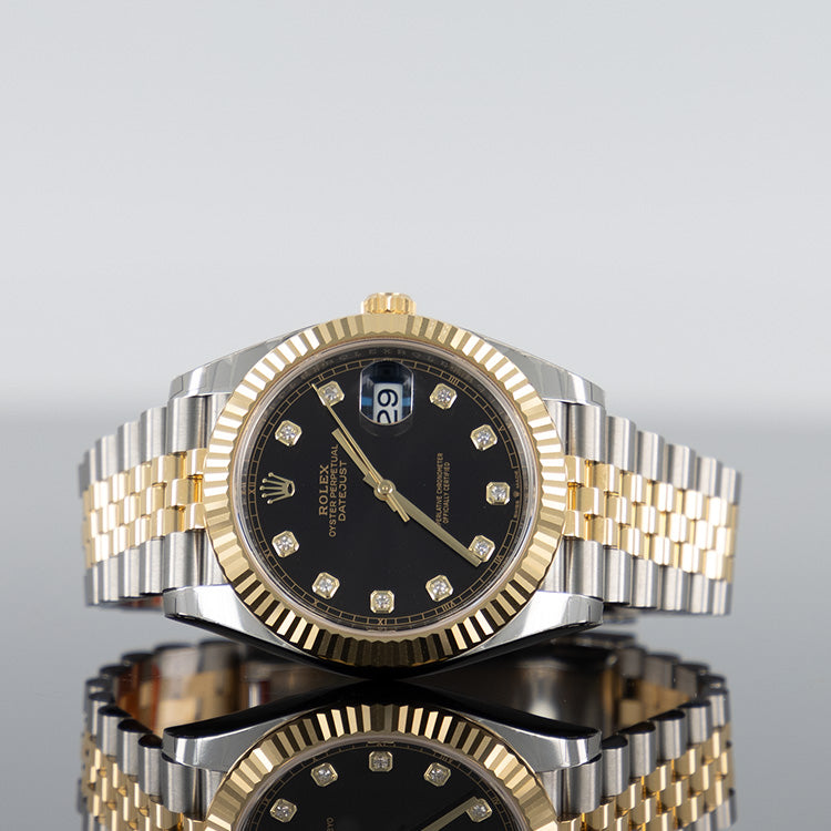 Rolex Datejust 41mm Steel and Yellow Gold Fluted Black Diamond Dial 126333
