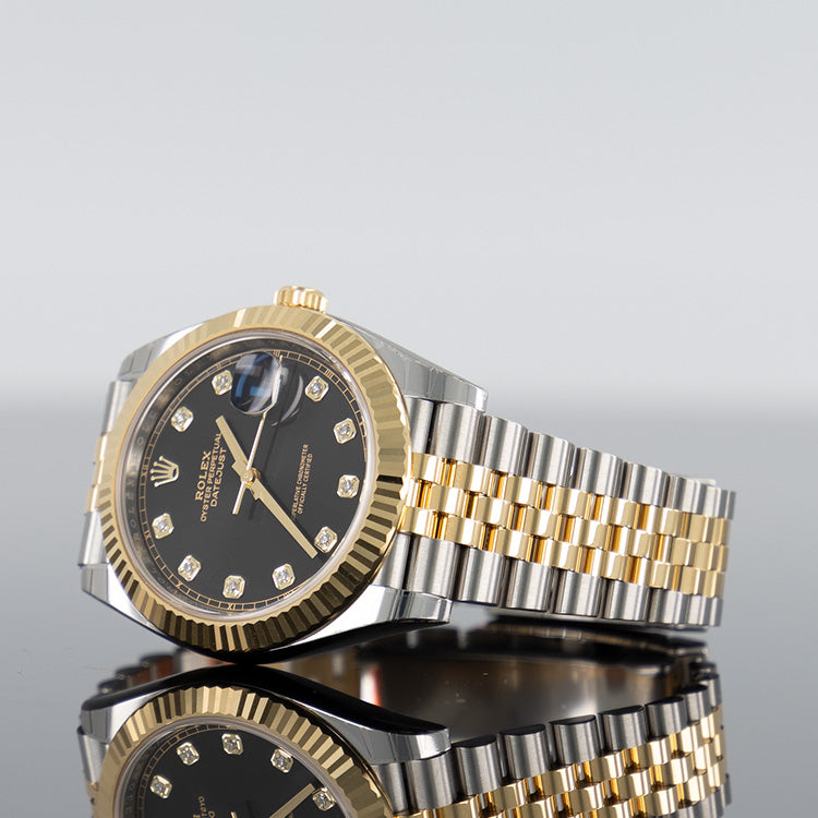 Rolex Datejust 41mm Steel and Yellow Gold Fluted Black Diamond Dial 126333
