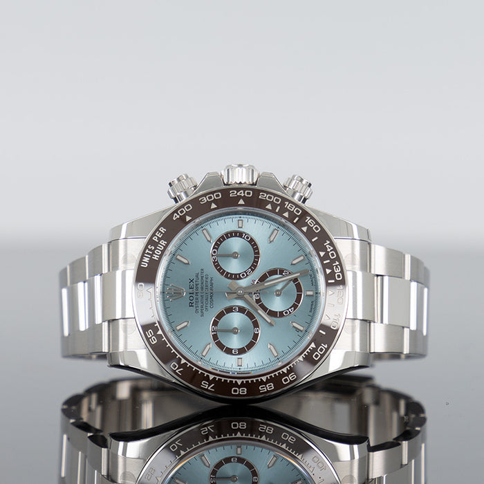 Rolex Daytona 40mm Platinum Ice Blue Index Dial Open Back 126506