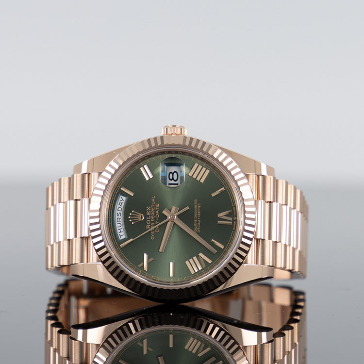Rolex Day-Date 40mm Rose Gold Olive Roman Dial 228235