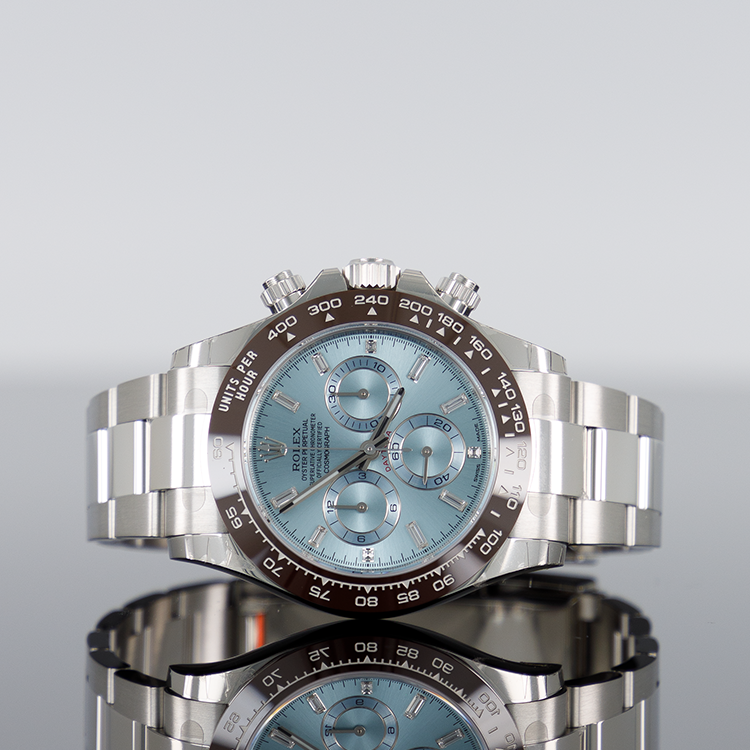 Rolex Daytona 40mm Platinum Ice Blue Baguette Dial 116508