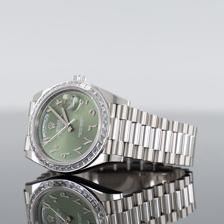 Rolex Day-Date 40mm Platinum Arabic Green Dial 228396TBR