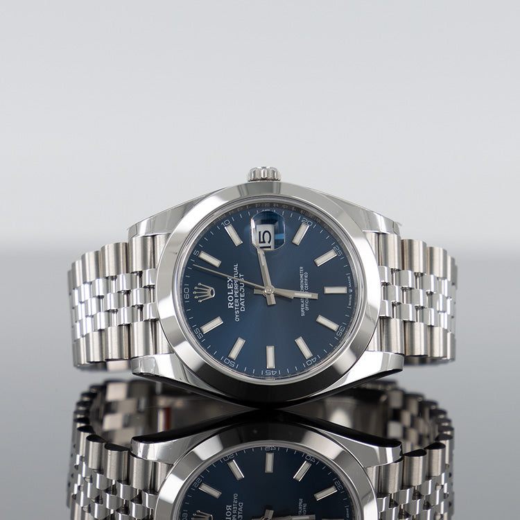 Rolex Datejust 41mm Steel Blue Dial Smooth Bezel Jubilee 126300