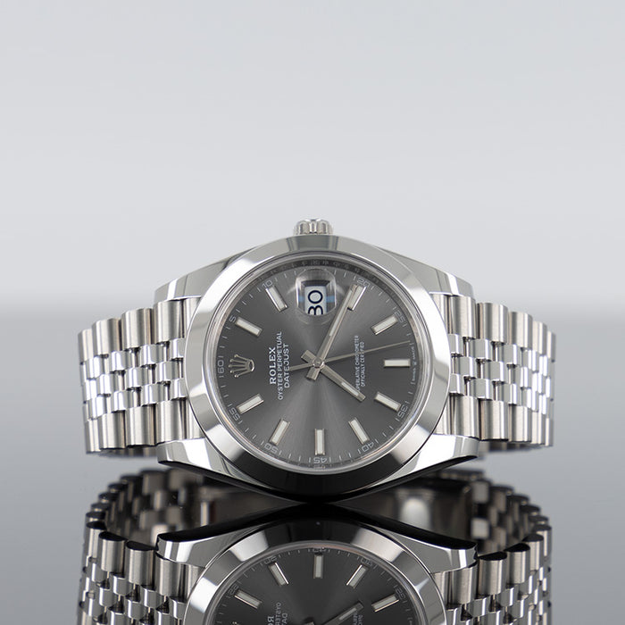Rolex Datejust 41mm Steel Grey Dial Smooth Bezel Jubilee 126300