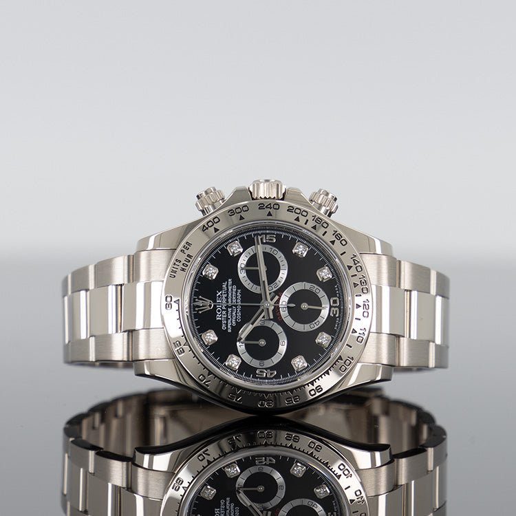 Rolex Daytona 40mm White Gold Black Diamond Dial 116509