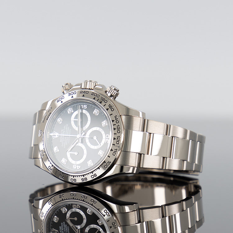 Rolex Daytona 40mm White Gold Black Diamond Dial 116509