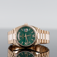Rolex Day-Date 36mm Rose Gold Green Aventurine Roman Diamond Dial Fluted Bezel 128235 1
