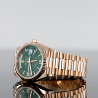 Rolex Day-Date 36mm Rose Gold Green Aventurine Roman Diamond Dial Fluted Bezel 128235 2
