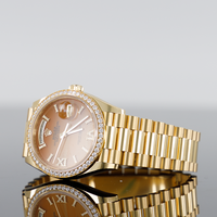 Rolex Day-Date 36mm Yellow Gold Carnelian roman dial diamond bezel 128348 2