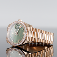 Rolex Day-Date 40mm Rose Gold Arabic Olive Green Roman Dial Diamond Bezel 228345 2
