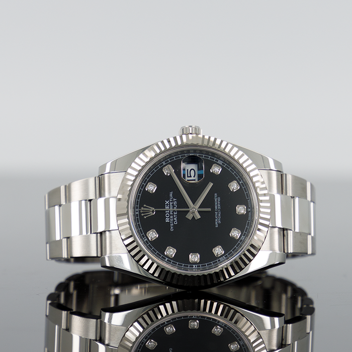 Rolex Datejust 36mm Steel Black Diamond Dial Fluted Bezel Oyster 126234
