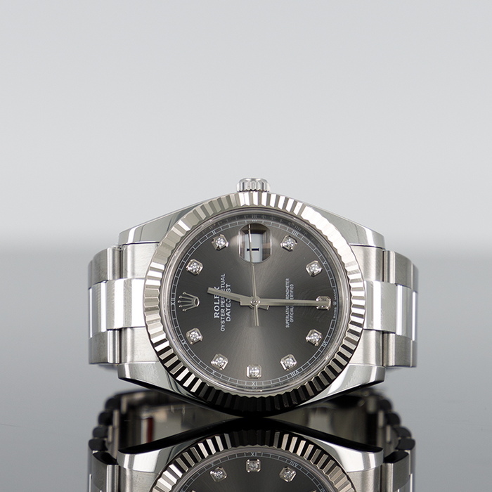Rolex Datejust 41mm oystersteel Grey Diamond fluted Dial 126334
