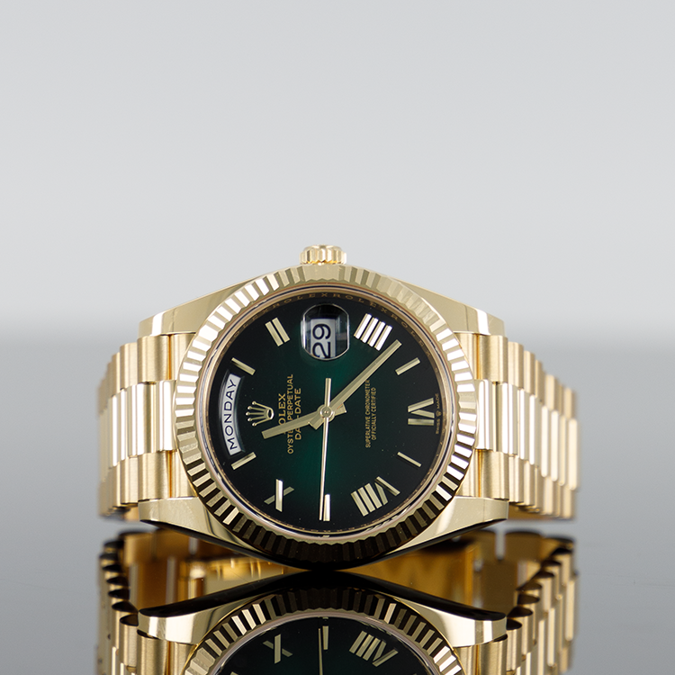 Rolex Day-Date 40mm Yellow Gold Ombre Roman Dial Fluted Bezel 228238