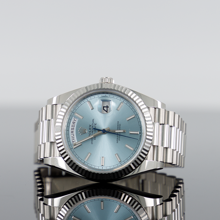 Rolex Day-Date 40mm Platinum ice blue Index Dial Fluted Bezel 228236