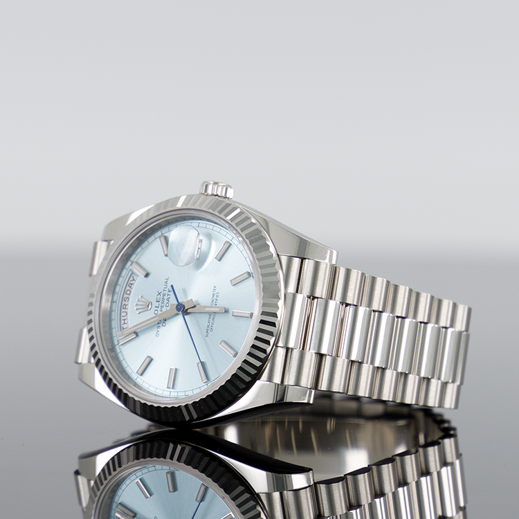 Rolex Day-Date 40mm Platinum ice blue Index Dial Fluted Bezel 228236