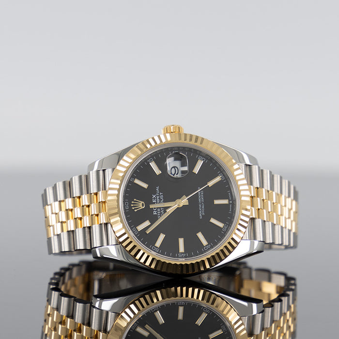 Rolex Datejust 41mm Steel and Yellow Gold Fluted Bezel Black Dial Jubilee Bracelet 126333-0014