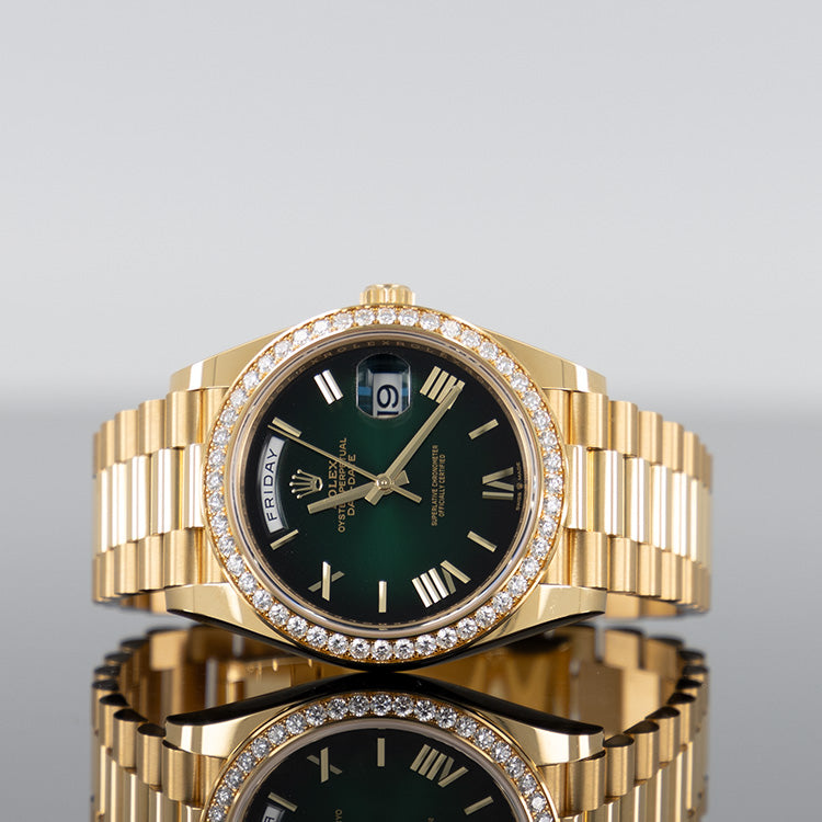 Rolex Day-Date 40mm Yellow Gold Ombre Green Dial 228348RBR