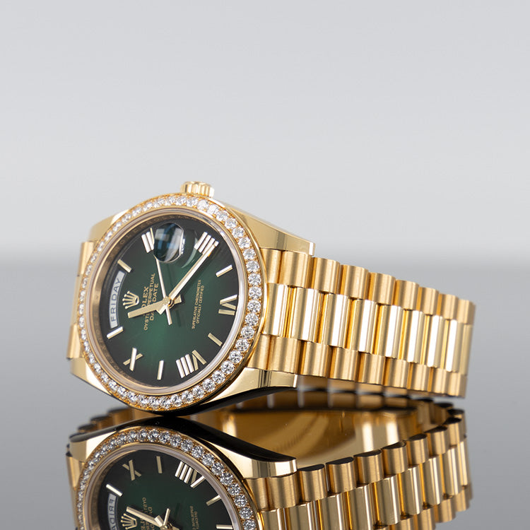 Rolex Day-Date 40mm Yellow Gold Ombre Green Dial 228348RBR