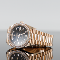 Rolex Day-Date 40mm Rose Gold "Eisenkiesel" Baguette Diamond Bezel 228345RBR 2