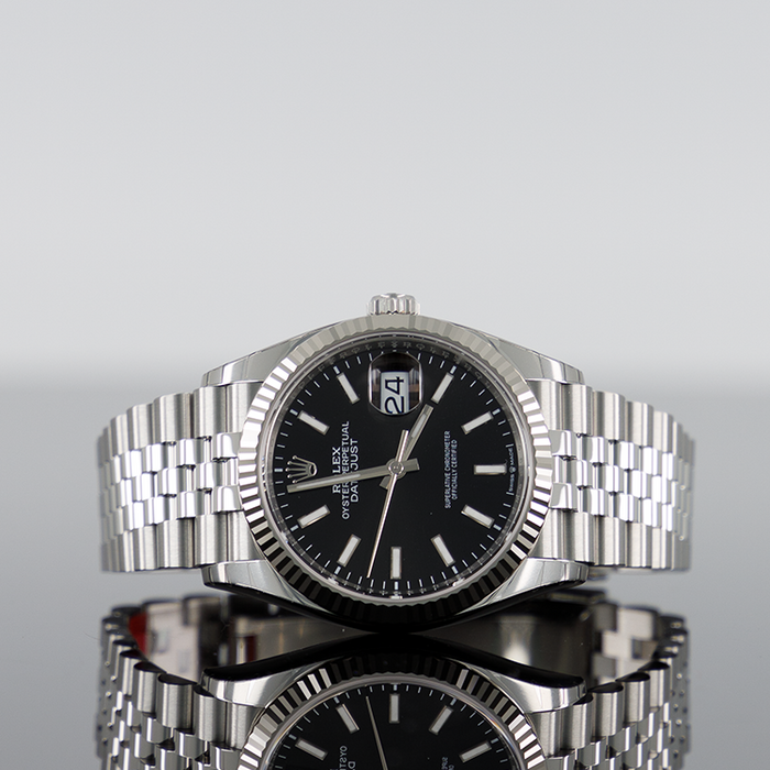 Rolex Datejust 36mm Steel Black Index Dial Fluted Bezel Jubilee 126234