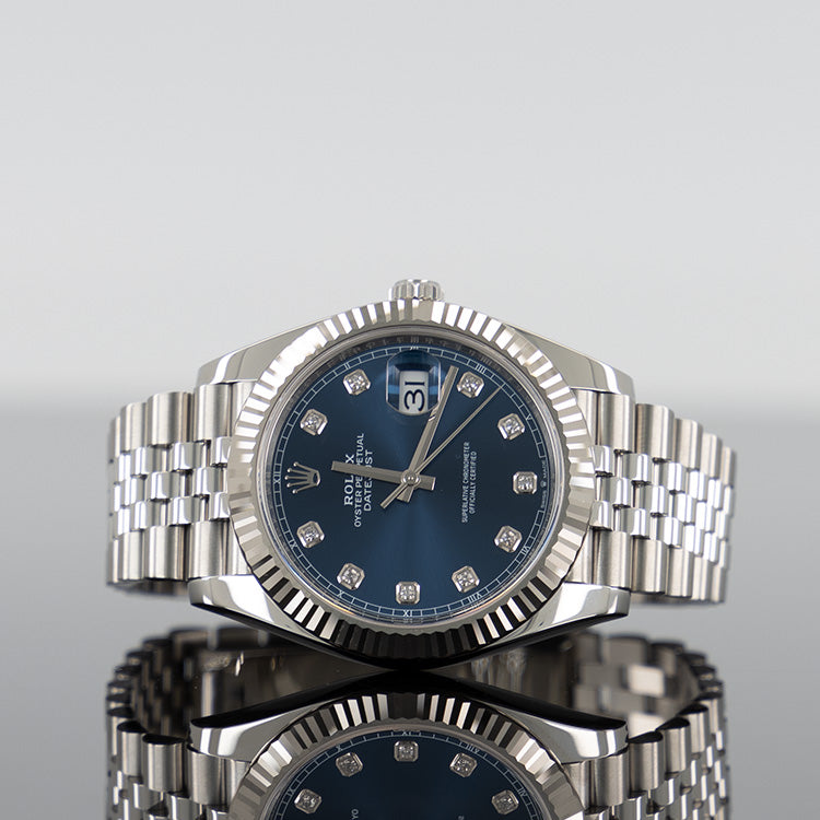 Rolex Datejust 41mm Steel Jubilee Fluted Blue Diamond Dial 126334