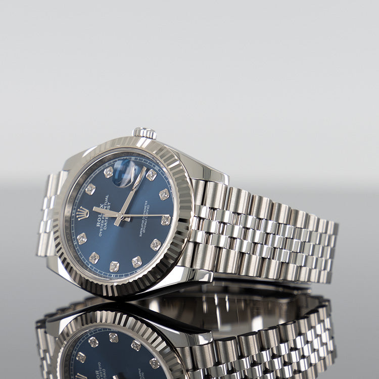 Rolex Datejust 41mm Steel Jubilee Fluted Blue Diamond Dial 126334