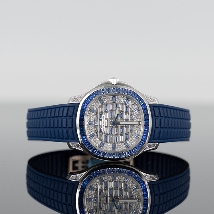 Patek Philippe 5268/461G Aquanaut 38.8mm White Gold Paved with Baguette Cut Diamonds and Sapphire