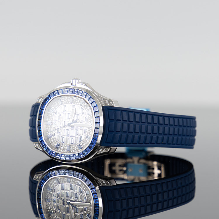 Patek Philippe 5268/461G Aquanaut 38.8mm White Gold Paved with Baguette Cut Diamonds and Sapphire