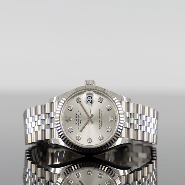 Rolex Datejust 31mm Steel Silver Diamond Dial Fluted Bezel Jubilee 278274