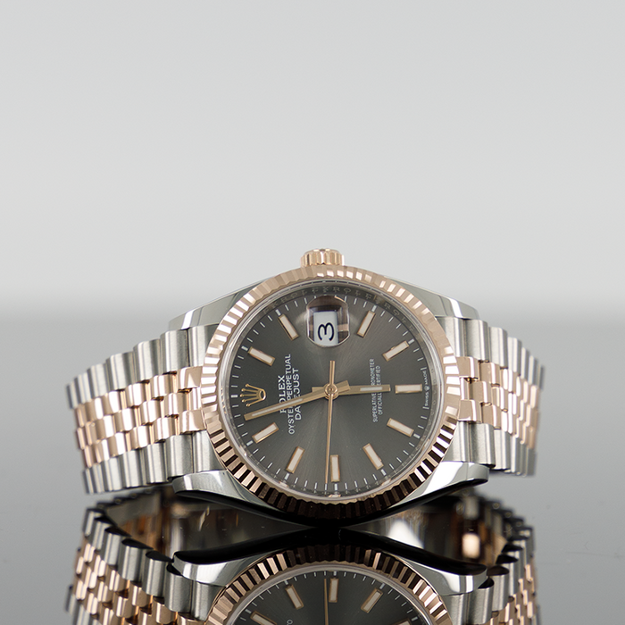 Rolex Datejust 36mm Steel and Rose Gold Fluted Grey Index Dial 126231