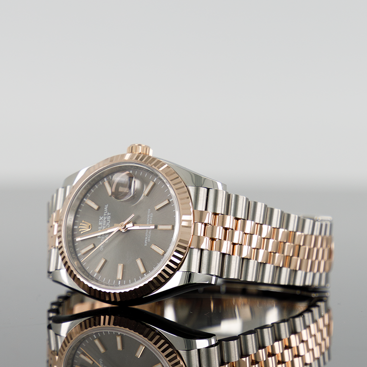 Rolex Datejust 36mm Steel and Rose Gold Fluted Grey Index Dial 126231
