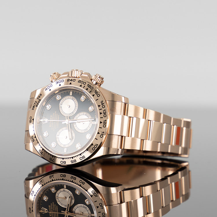 Rolex Daytona 40mm Rose Gold Black Diamond Dial 126505