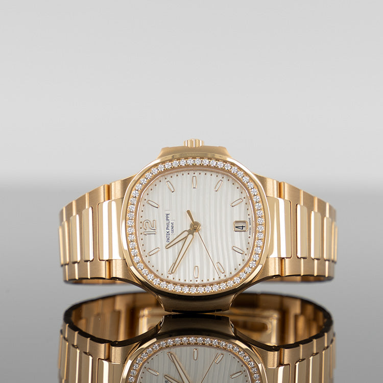 Patek Philippe 7118/1200R-001 Nautilus 35.2mm Rose Gold Diamond Bezel White Dial