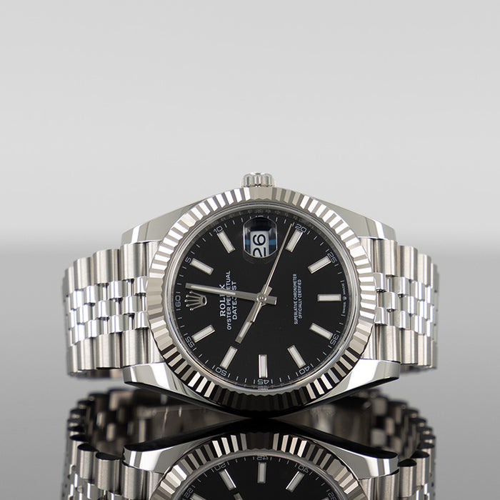 Rolex Datejust 41mm Steel Jubilee Fluted Black Index Dial 126334