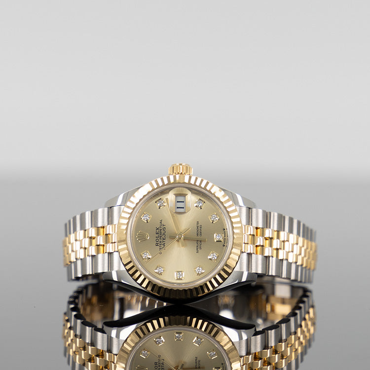 Rolex Datejust 28mm Steel and Yellow Gold Champagne Diamond Dial 279173