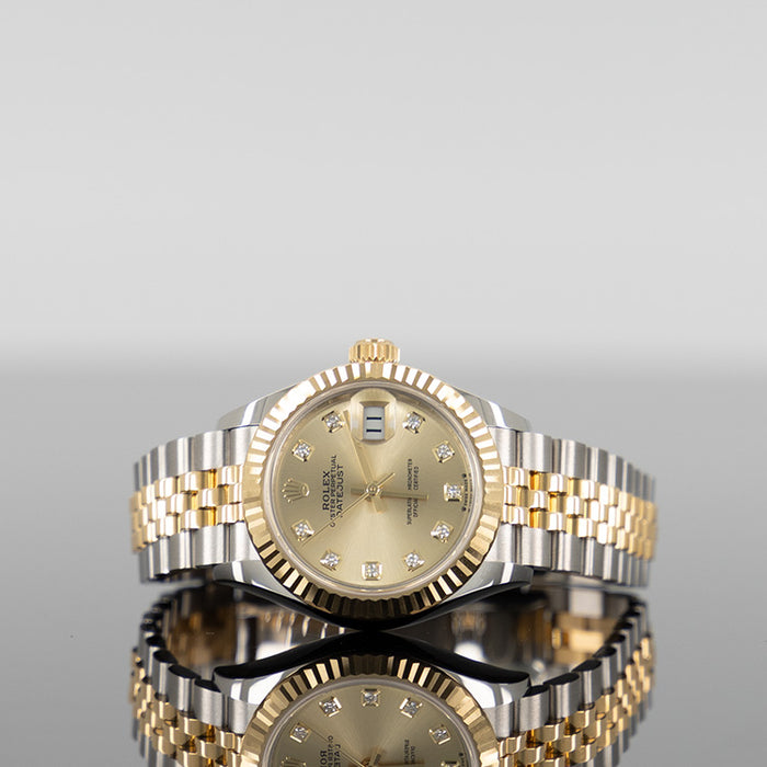 Rolex Datejust 28mm Steel and Yellow Gold Champagne Diamond Dial 279173