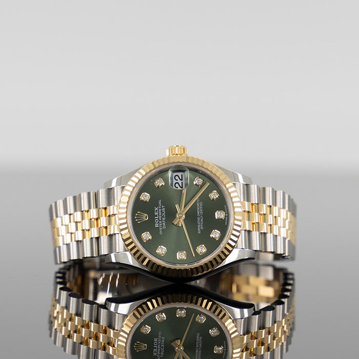 Rolex Datejust 31mm Steel and Yellow Gold Fluted Green Diamond Dial 278273