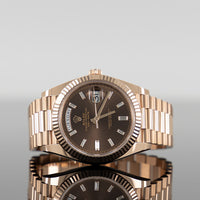 Rolex Day-Date 40mm Rose Gold Chocolate Baguette Dial 228235 1