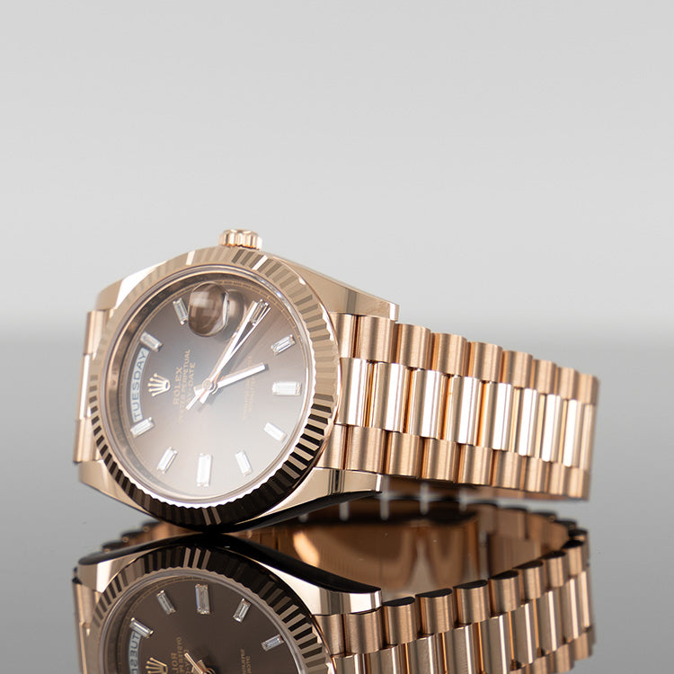 Rolex Day-Date 40mm Rose Gold Chocolate Baguette Dial 228235