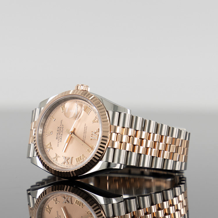 Rolex Datejust 36mm Steel and Rose Gold VI & IX Diamond Rose Dial 126231