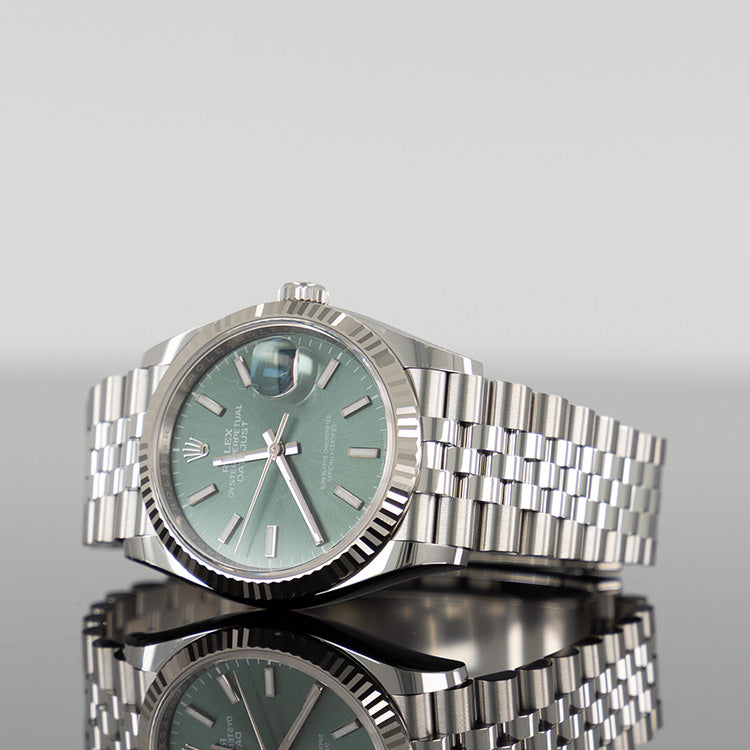 Rolex Datejust 36mm Steel Jubilee Fluted Green Index Dial 126234