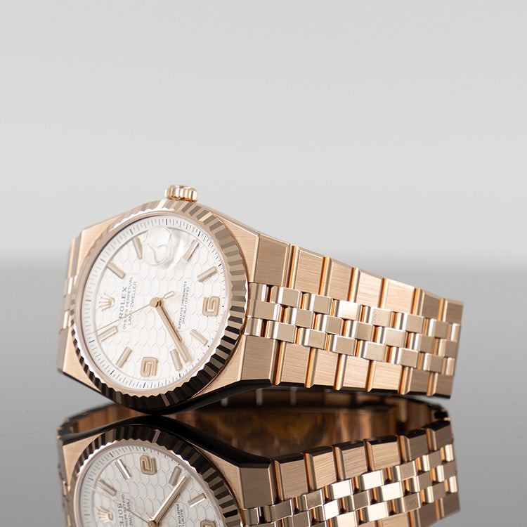 Rolox Land-Dweller 40mm Rose Gold White Honeycomb-Motif Dial 127335