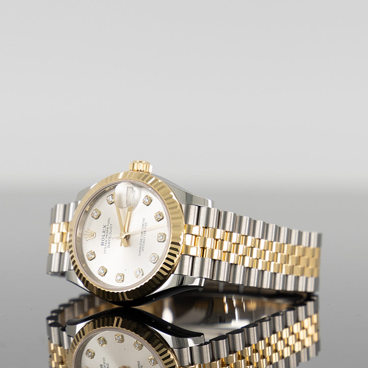 Rolex Datejust 31mm Steel and Yellow Gold Silver Diamond Dial 278273