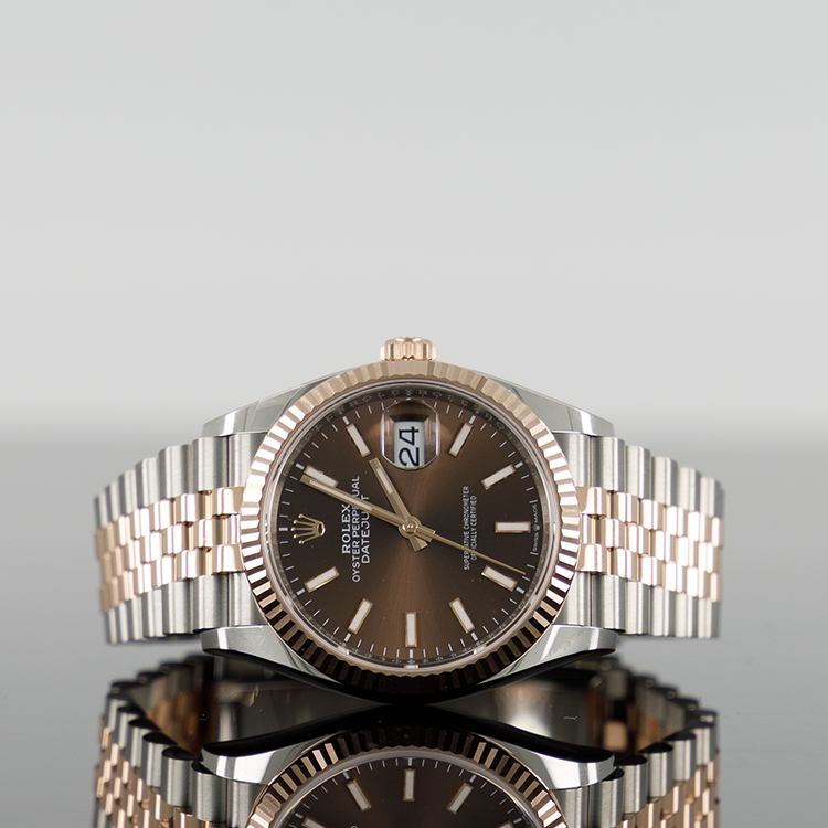 Rolex Datejust 36mm Steel and Rose Gold Fluted Chocolate Index Dial 126231