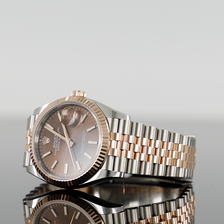 Rolex Datejust 36mm Steel and Rose Gold Fluted Chocolate Index Dial 126231