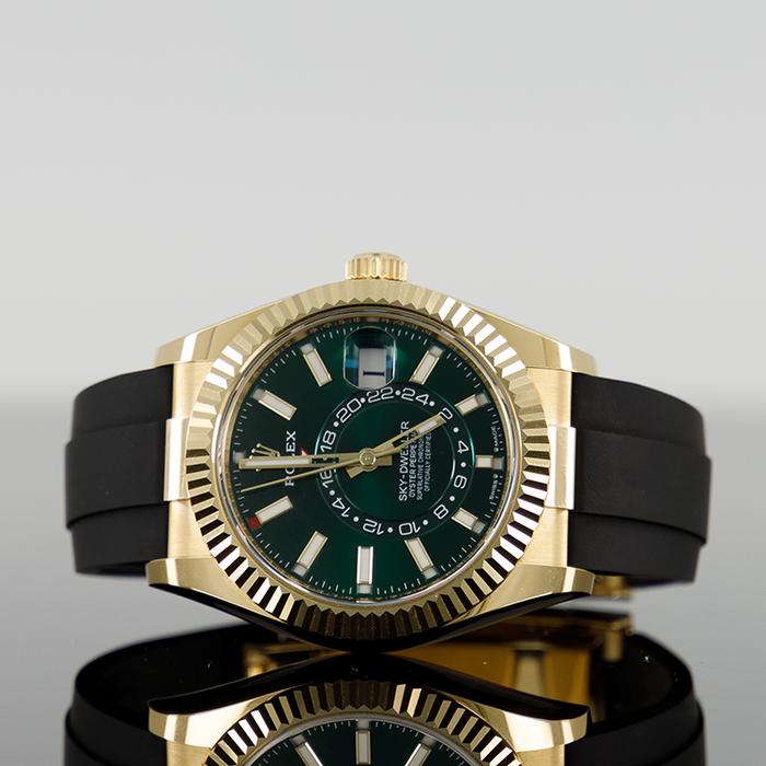 Rolex Sky-Dweller 42mm Oysterflex Yellow Gold Green Dial 336238