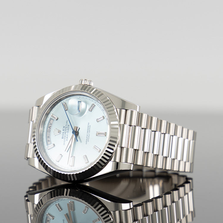 Rolex Day-Date 40mm Platinum Ice Blue Baguette Dial 228236