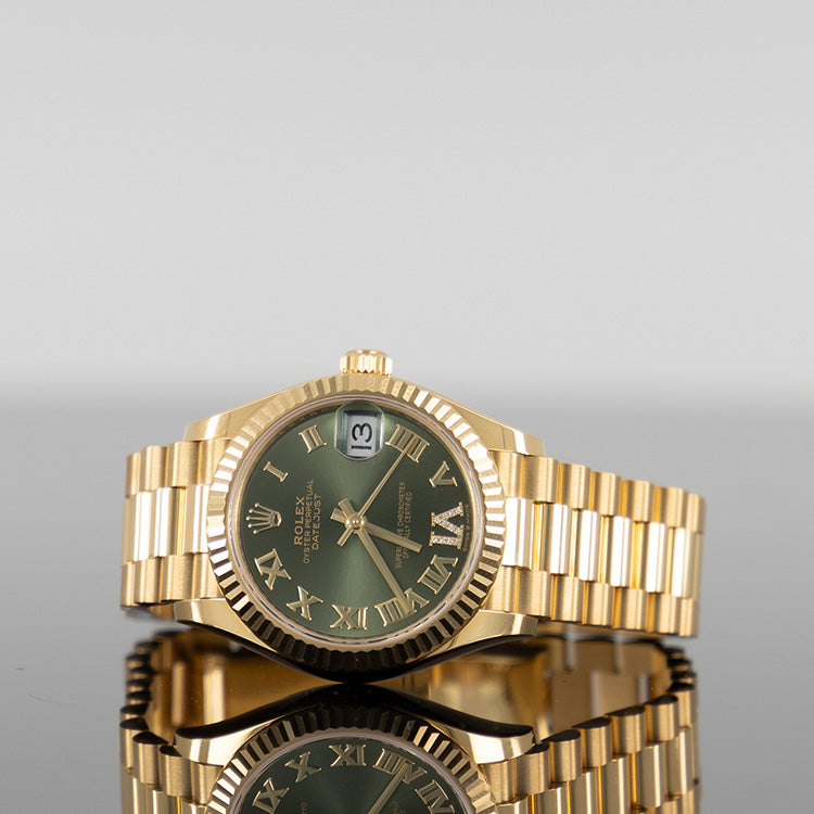Rolex Datejust 31mm Yellow Gold Green and VI Diamond Dial 278278
