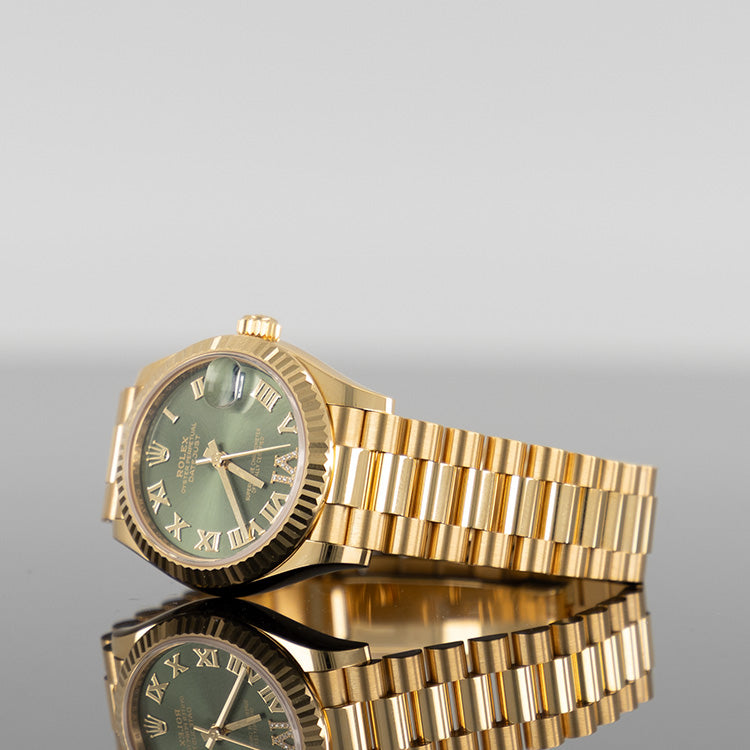 Rolex Datejust 31mm Yellow Gold Green and VI Diamond Dial 278278